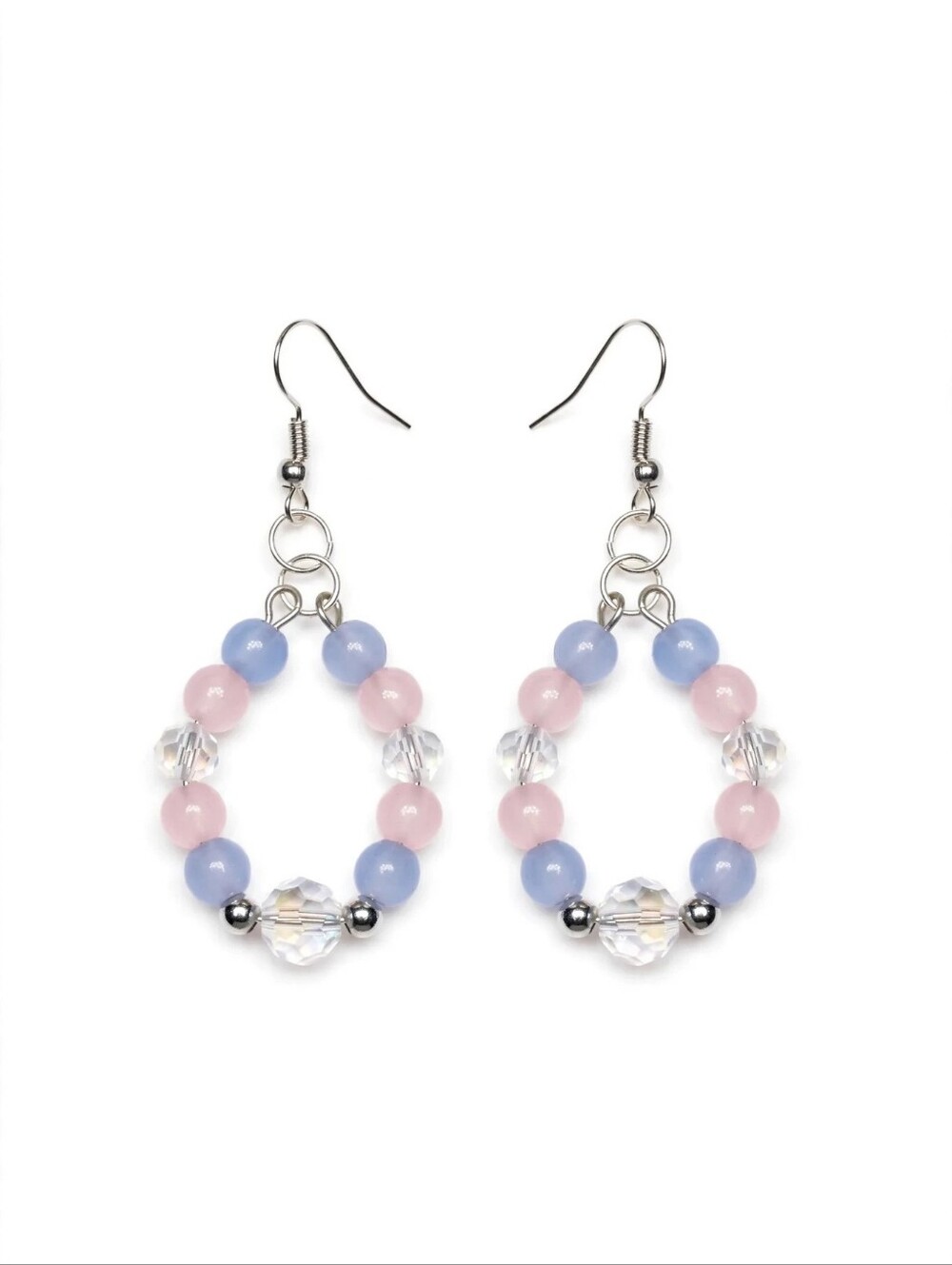 Handmade Pink & Periwinkle Beaded Hoop Earrings.  Done In Trans Pride Theme